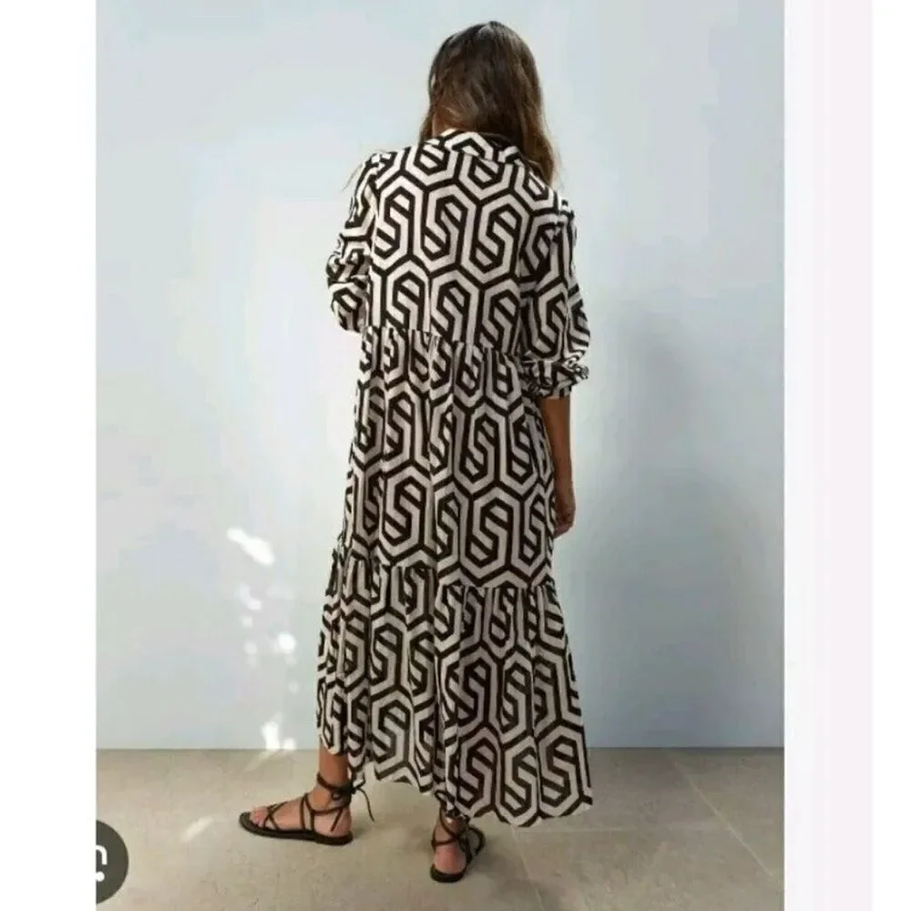 ZARA GEOMETRIC PRINT MIDI DRESS - Picture 4 of 4